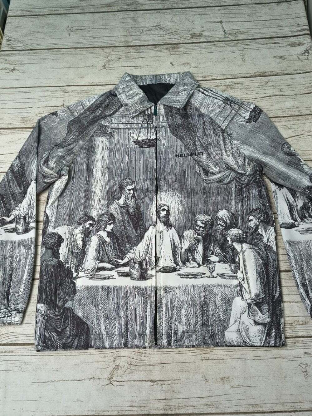 Hellpur The Last Supper Graphic Full Zip Jacket Medium Black White Streetwear - Picture 1 of 9